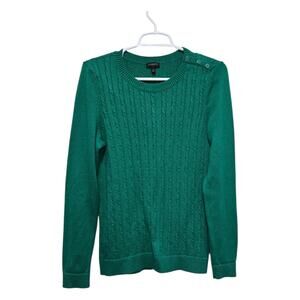 Talbots Green Cable Knit Sweater Button Shoulder Medium
